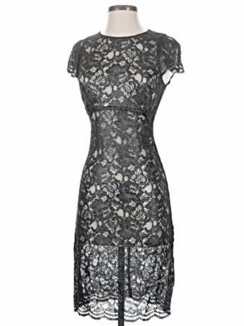 L'AGENCE L'Agence black and metallic floral Silk and Lace Midi Cocktail Dresss
